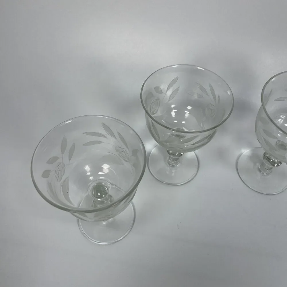 Vintage Crystal Etched Rose Flower Dessert Sherbet Cups Glasses Set of 5 1940’s